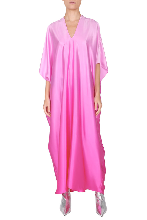 Marie France Van Damme Silk Satin Ombre Boubou Caftan Fuchsia Ombre