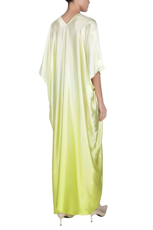 Marie France Van Damme Silk Satin Ombre Boubou Caftan Lime Ombre