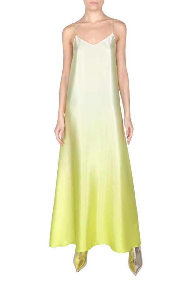 Marie France Van Damme Silk Satin Ombre Cami Dress Lime Ombre