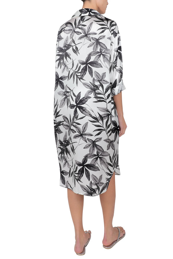 Marie France Van Damme Silk Satin Polo Dress Pikake Flower