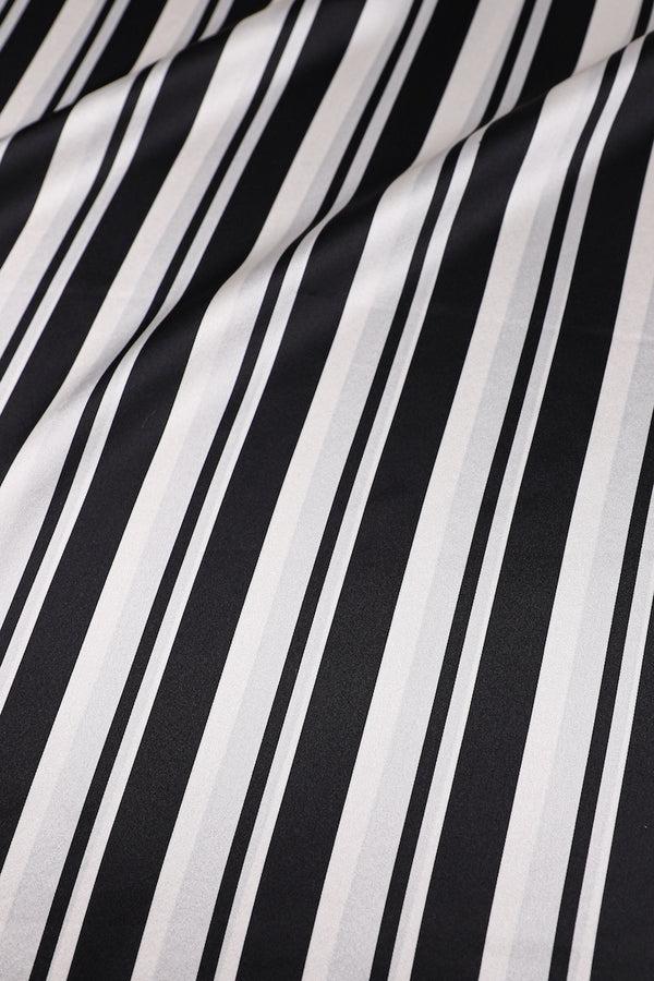 Marie France Van Damme Silk Satin Stripes Button Down Dress White Black Stripes