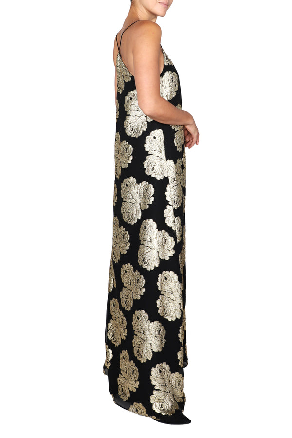 Marie France Van Damme Three Roses Racer Back Dress Black Gold