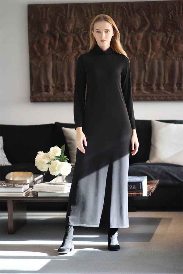 Marie France Van Damme Turtleneck Jersey Dress Black