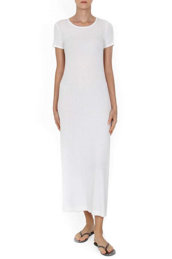 Marie France Van Damme White Crew Neck Short Sleeve Dress Pure White