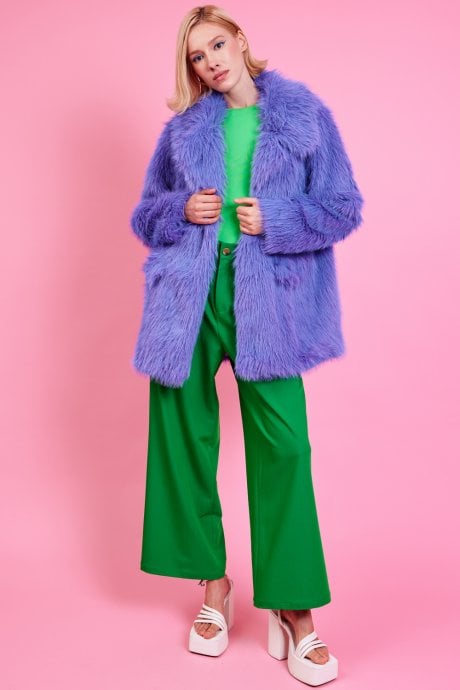 Bamboo Faux Fur Lilac Midi Coat