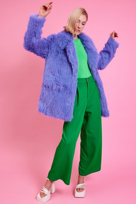Bamboo Faux Fur Lilac Midi Coat