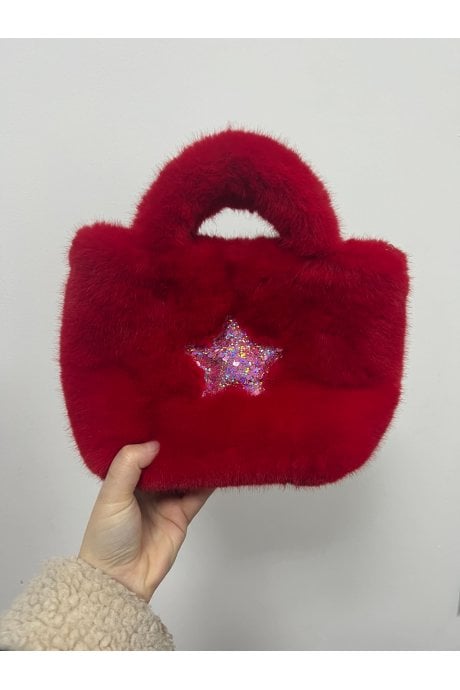 Bamboo Lyocell Faux Fur Sequins Star Bag