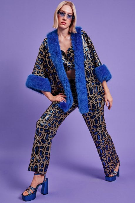 Bamboo Sequin Animal Print Cape