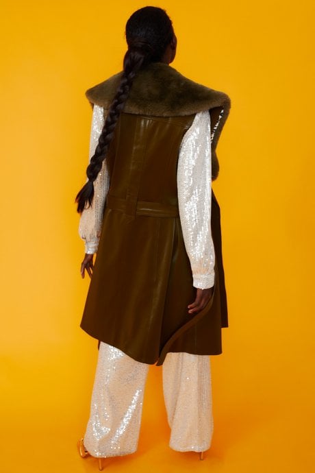 Banana Peel Midi Gilet | Waistcoat Faux Fur Collar