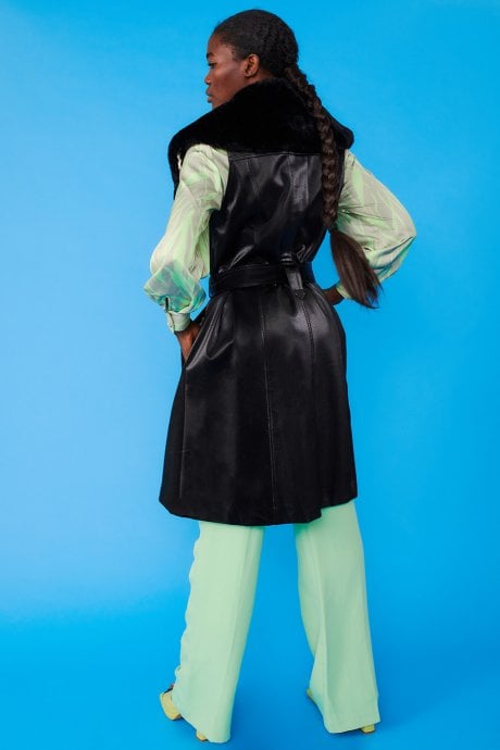 Banana Peel Midi Gilet | Waistcoat Faux Fur Collar