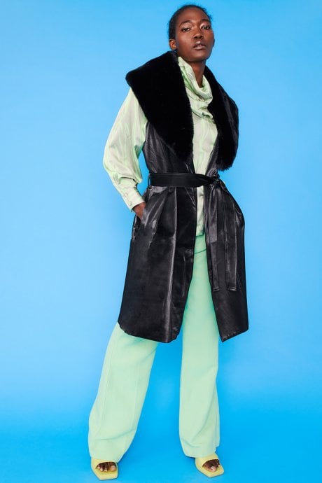 Banana Peel Midi Gilet | Waistcoat Faux Fur Collar