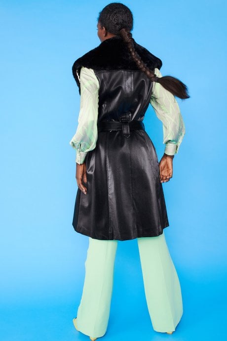 Banana Peel Midi Gilet | Waistcoat Faux Fur Collar