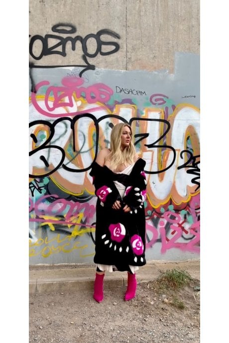 Black Hand Crafted Roses Bamboo Eco Faux Fur Love Coat