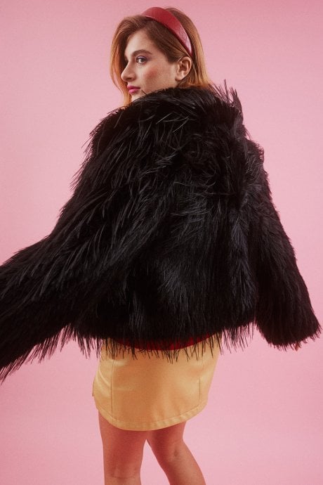 Black Hand Cut Mongolian Fur Knitted Jacket