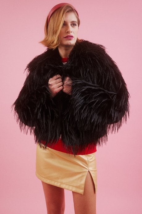 Black Hand cut Mongolian Fur Knitted Jacket