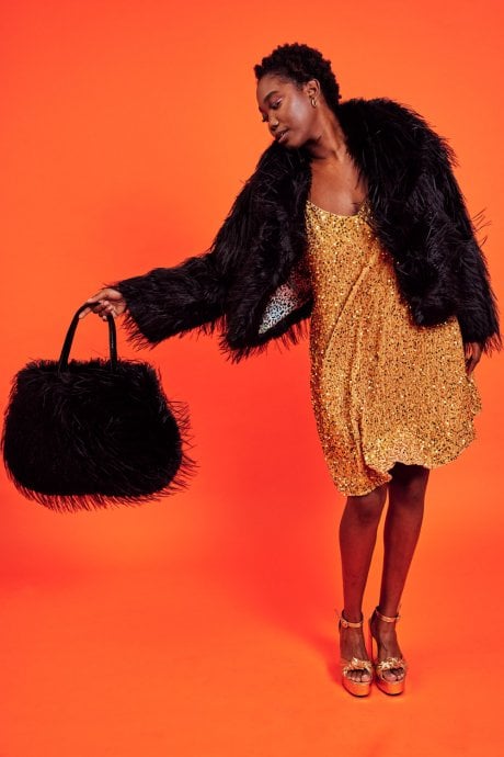 Black Handmade Bamboo Faux Fur Bag