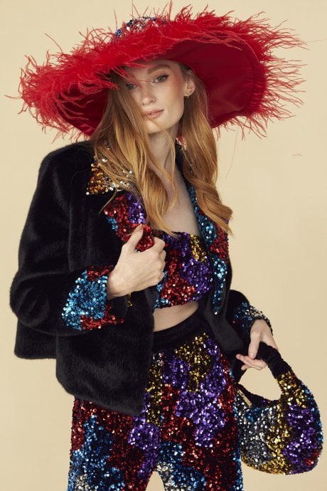 Black Sequin And Velvet Bag