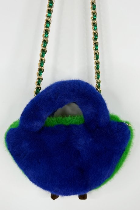 Blue And Green Handmade Water Melon Bamboo Fur Bag
