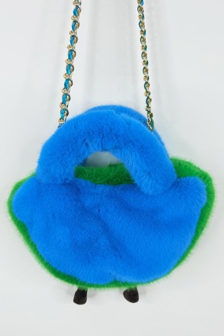 Blue And Green Handmade Water Melon Bamboo Fur Bag