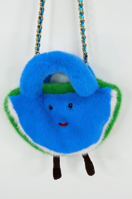 Blue and Green Handmade Water Melon Bamboo Fur Bag