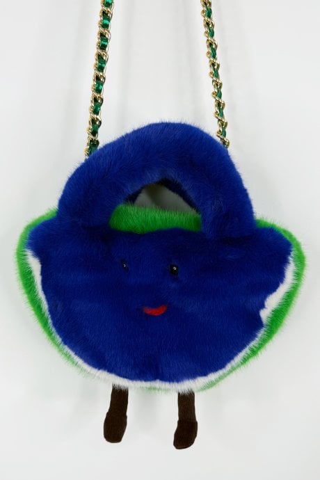 Blue and Green Handmade Water Melon Bamboo Fur Bag