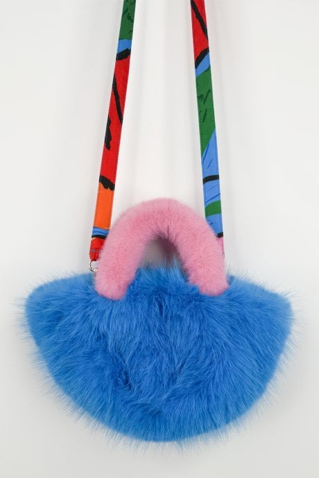 Blue and Pink Bamboo Faux Fur Bag