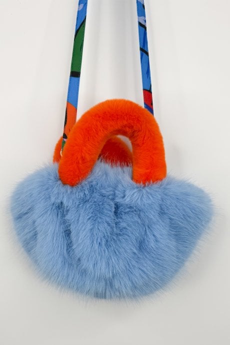 Blue and Red Bamboo Faux Fur Bag
