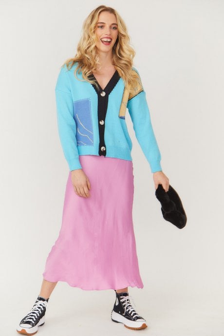 Blue Cashmere Banana Peel Blend Cardigan