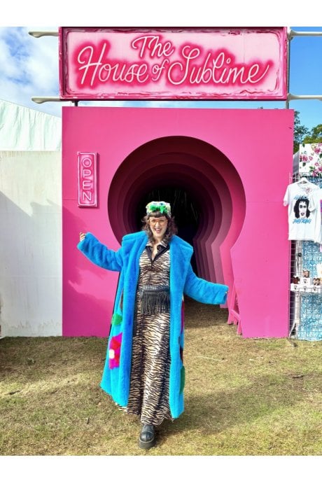 Blue Hand Made Flower Bamboo Faux Fur Coat