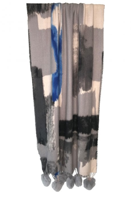 Cashmere Blend Faux Fur Pom Wrap