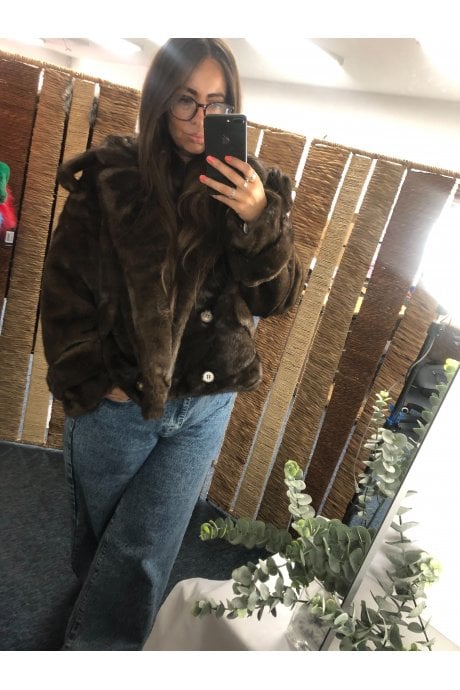 Chocolate Brown Bamboo Blend Faux Mink Short Trench Coat