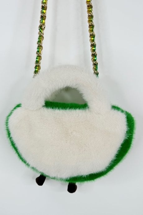 Cream And Green Handmade Water Melon Bamboo Fur Bag