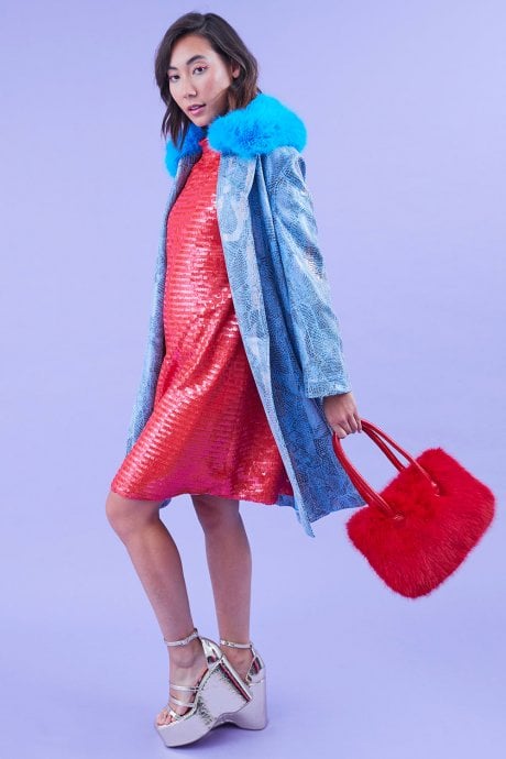 Eco Faux Suede Faux Fur Collar Jacket