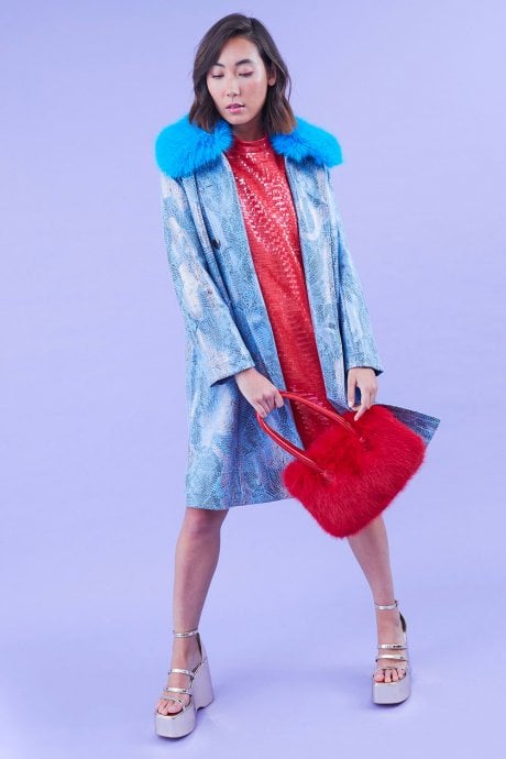 Eco Faux Suede Faux Fur Collar Jacket