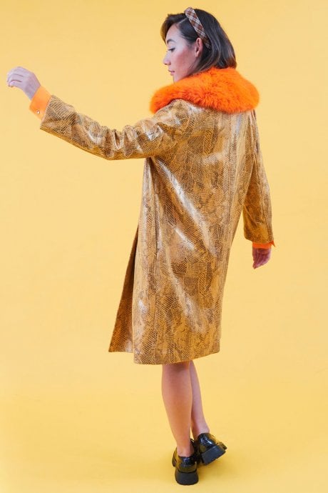 Eco Faux Suede Faux Fur Collar Jacket