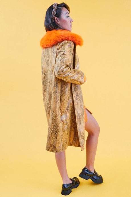 Eco Faux Suede Faux Fur Collar Jacket