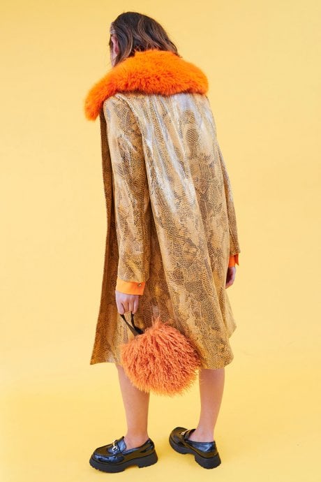 Eco Faux Suede Faux Fur Collar Jacket