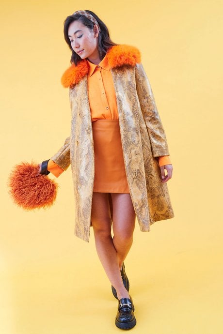 Eco Faux Suede Faux Fur Collar Jacket