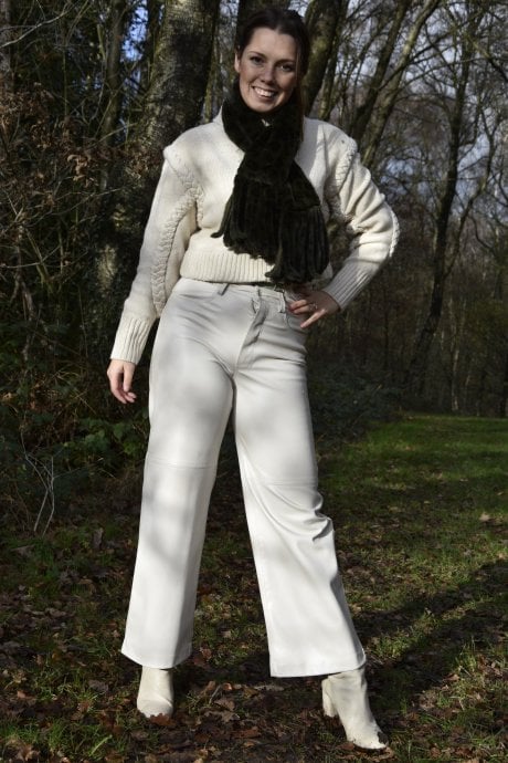 Faux Fur Animal Print Scarf with Tassels