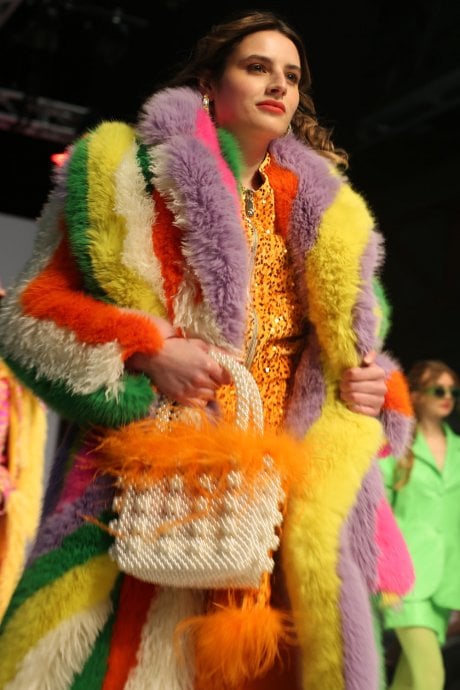 Faux Fur Hand Crafted Rainbow Bamboo Maxi Coat