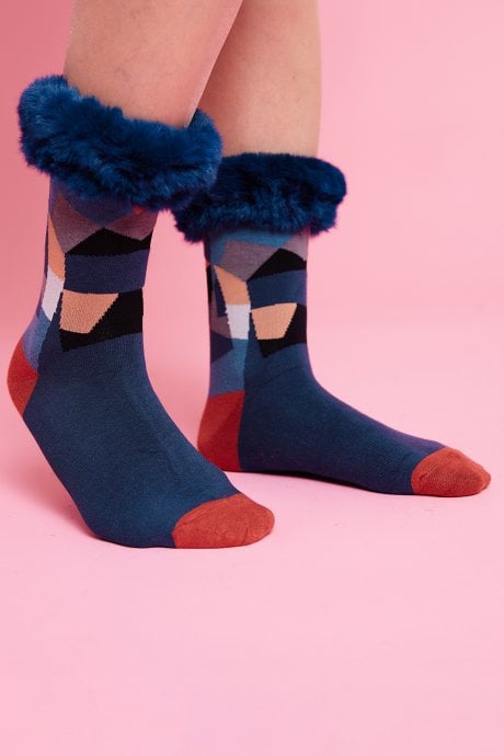 Faux Fur Trim Silk blend Socks