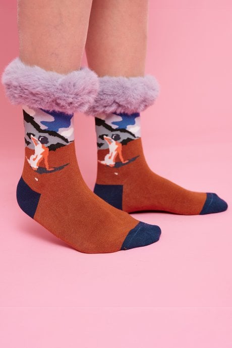 Faux Fur Trim Silk blend Socks