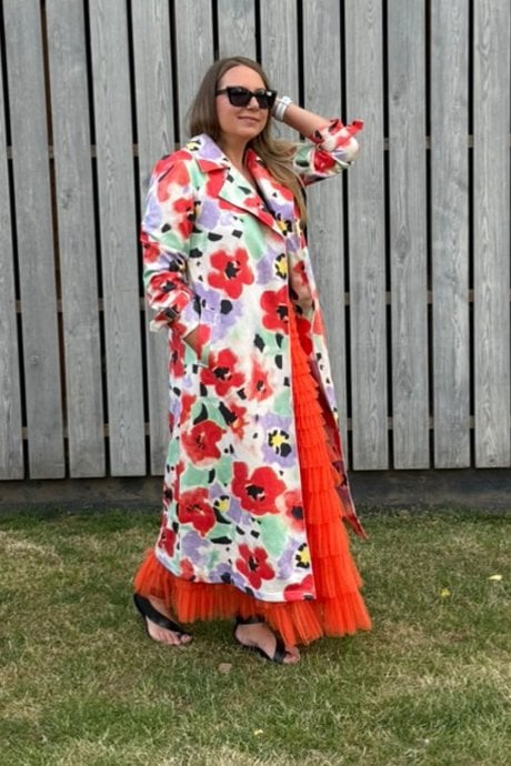 Faux Suede Floral Trench Coat