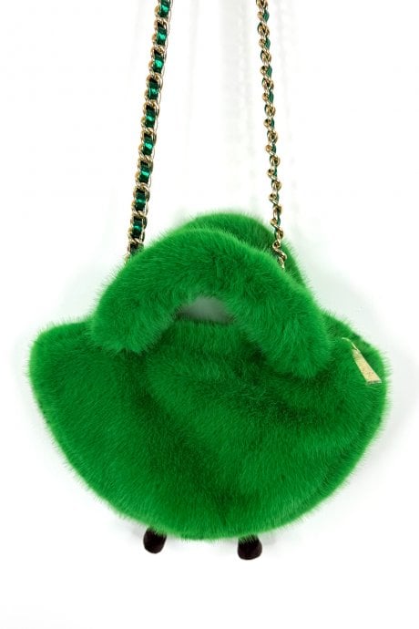 Green Handmade Water Melon Bamboo Fur Bag