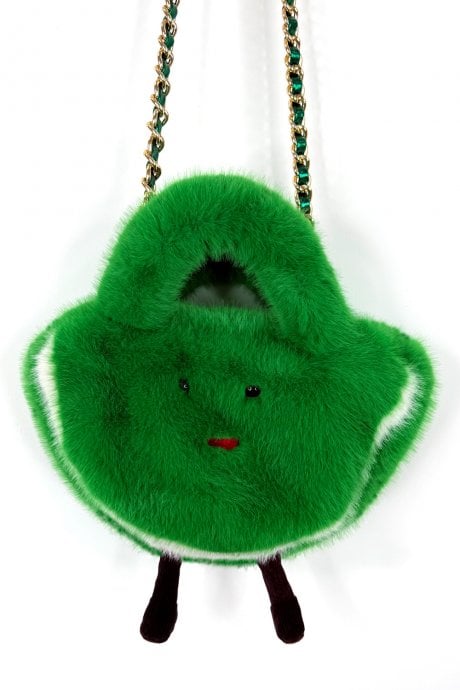 Green Handmade Water Melon Bamboo Fur Bag