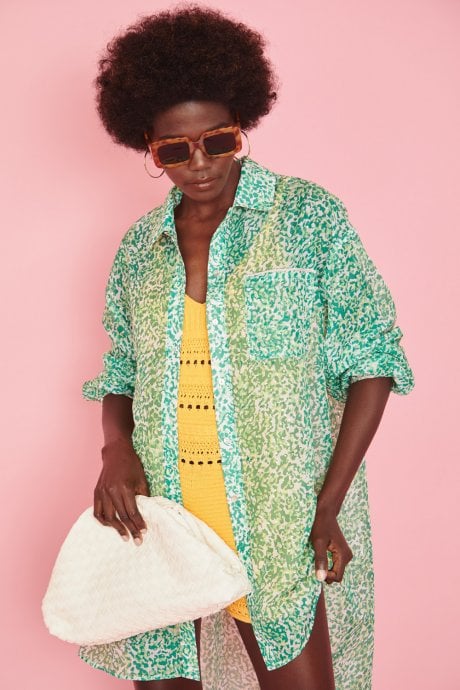 Green Semi-Sheer Shirt Dress