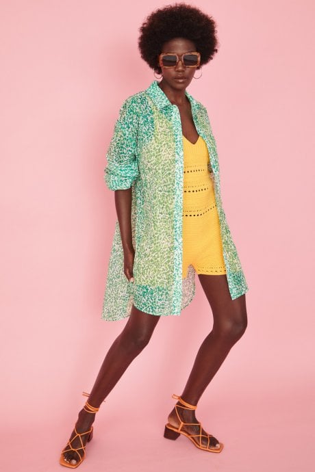 Green Semi-Sheer Shirt Dress