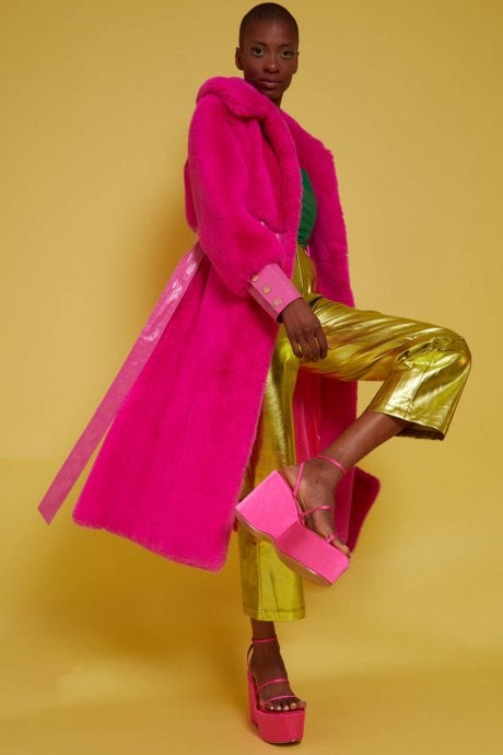 Hot Pink Bamboo Faux Fur Coat