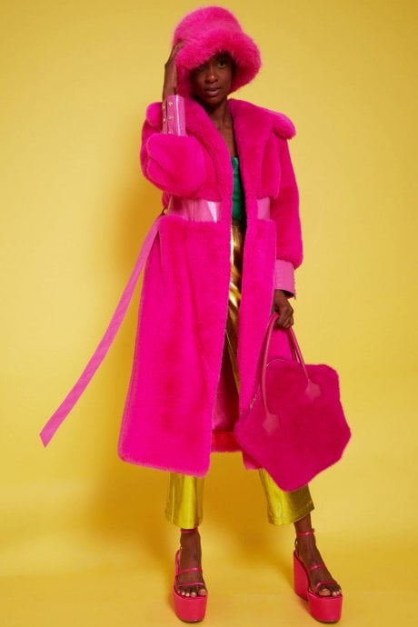 Hot Pink Bamboo Faux Fur Coat