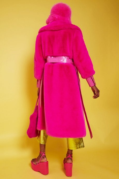 Hot Pink Bamboo Faux Fur Coat